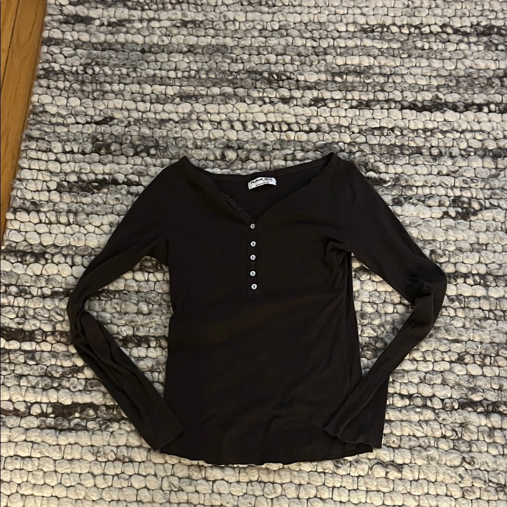 Michael Stars Black Long Sleeve Henley Top